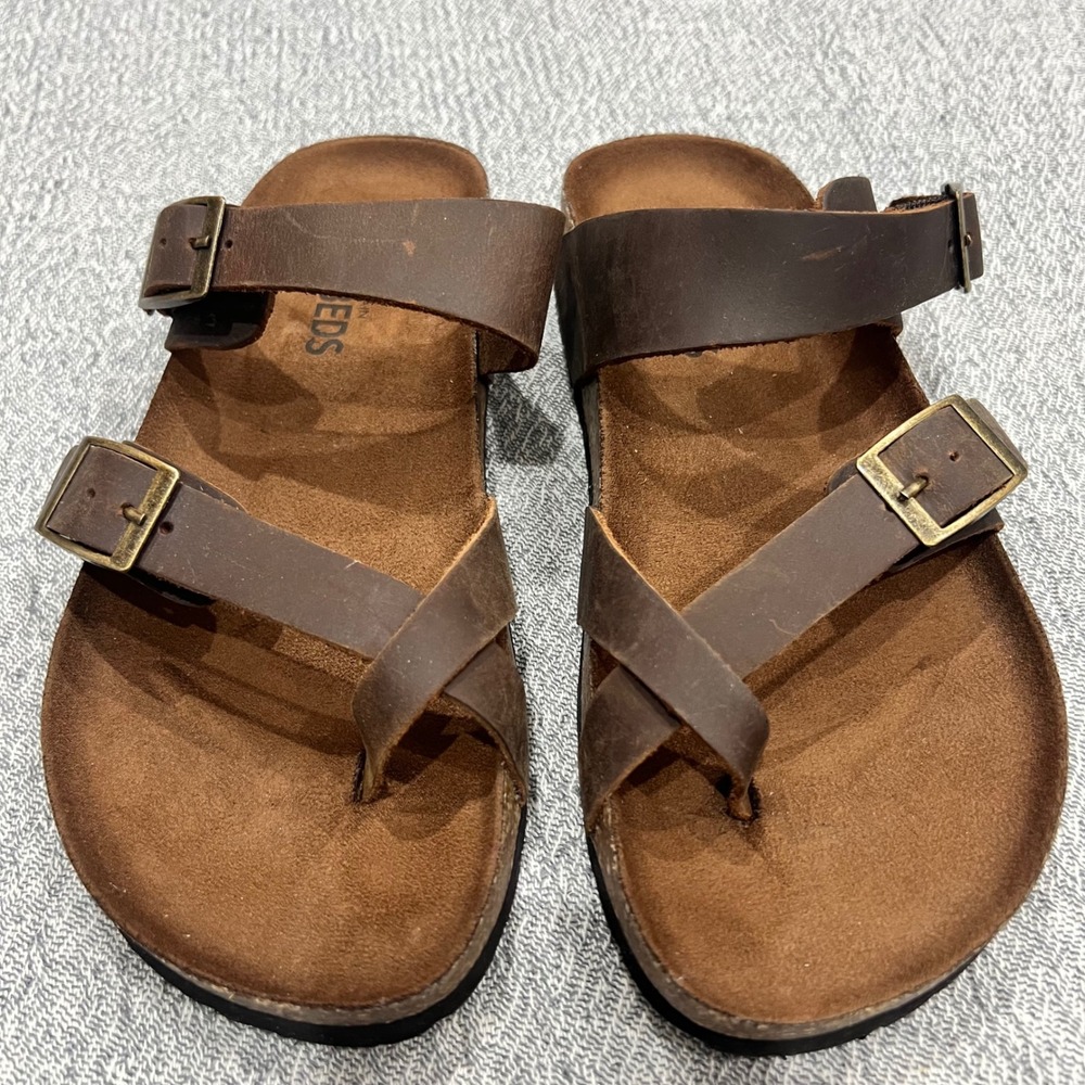 NEW White Mountain Footbeds Gracie Sandals Women Sz 6 Brown Leather Comfort Boho - Picture 2 of 9